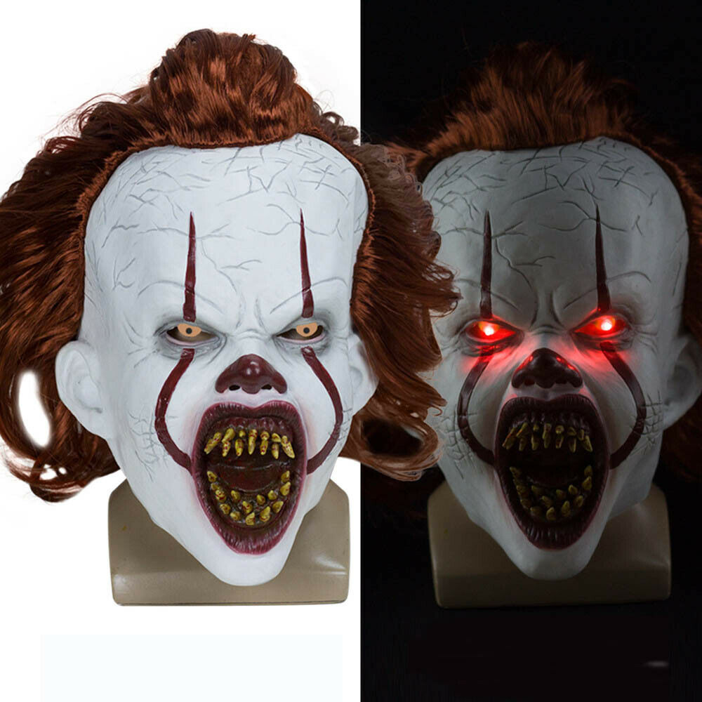 Clown Pennywise Mask Full Head Halloween Cosplay Scary LED